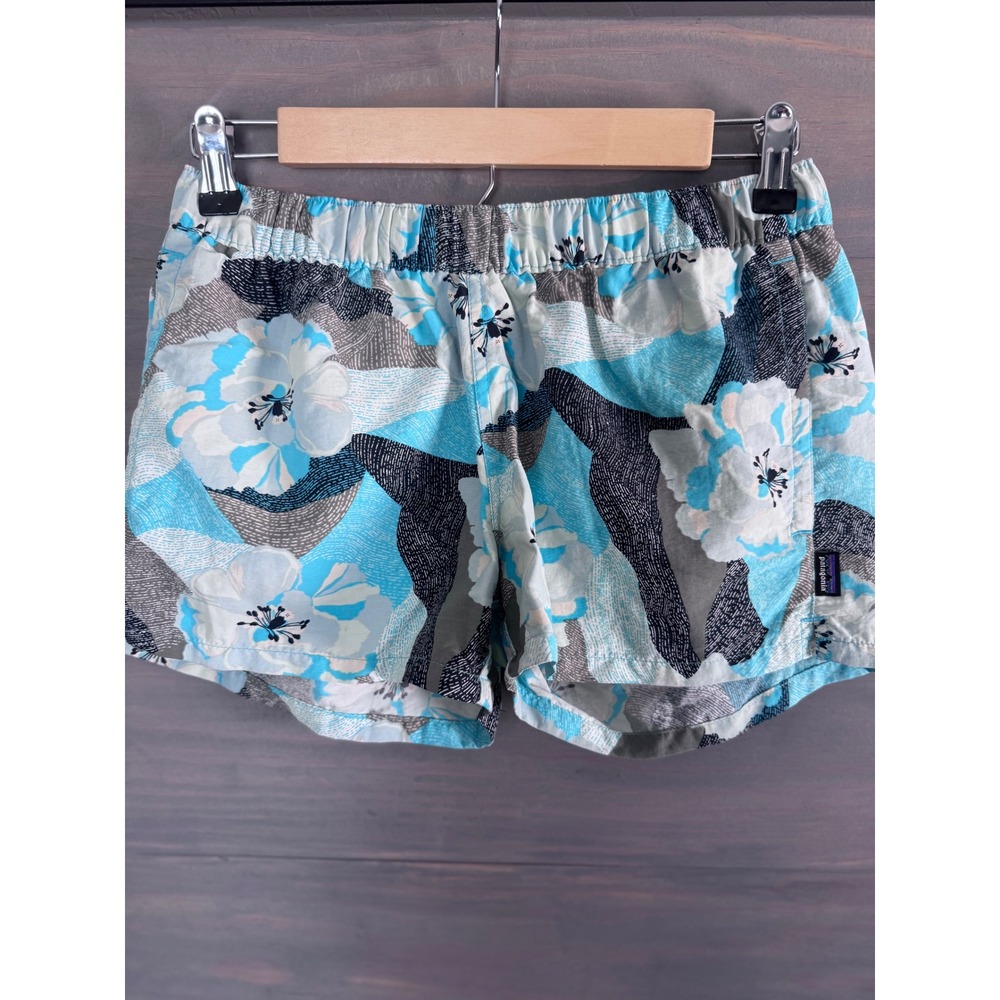 Patagonia‎ Barely Baggies Print Shorts Small Hibiscus Field  Howling Turquoise